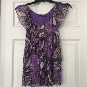Purple Paisley Ruffle Neck Sleeveless top